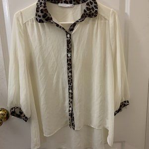 Lush sheer leopard print trim blouse
